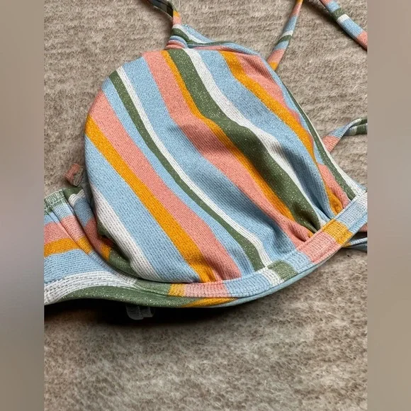 Women's Small Underwire String Bikini Top Colorful Shimmer Stripe Padded Sexy - Picture 4 of 9